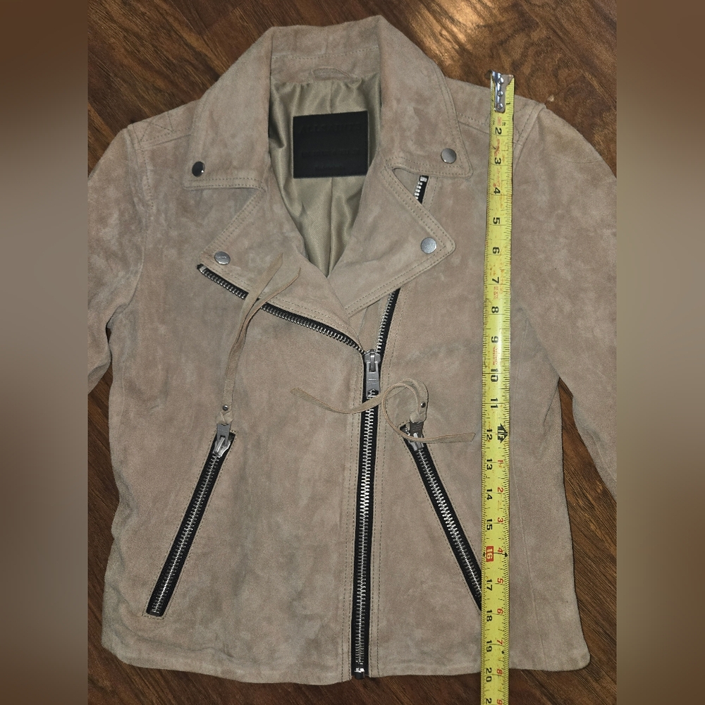 All Saints Dalby Slim Fit Tan Leather Asymmetrical Jacket - Picture 8 of 13